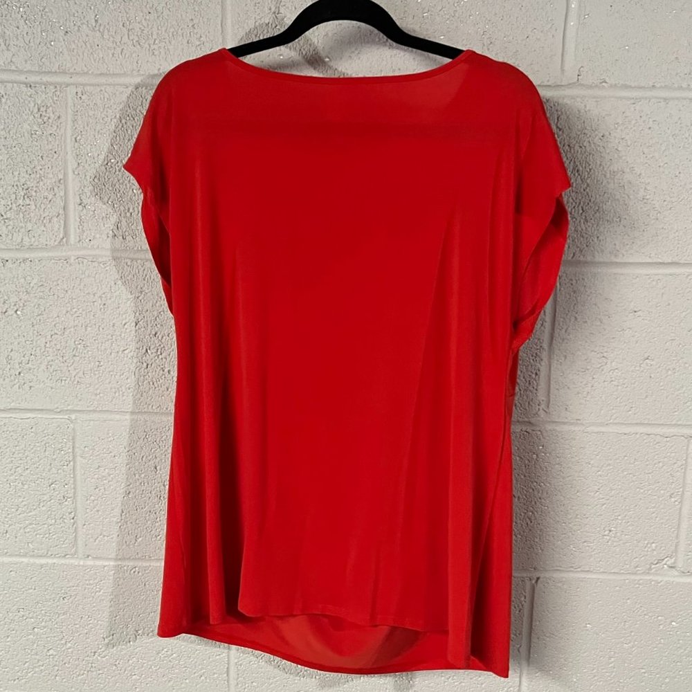 Lane Bryant Reddish Orange Draped Front Knit Capsleeve Top - Picture 2 of 3